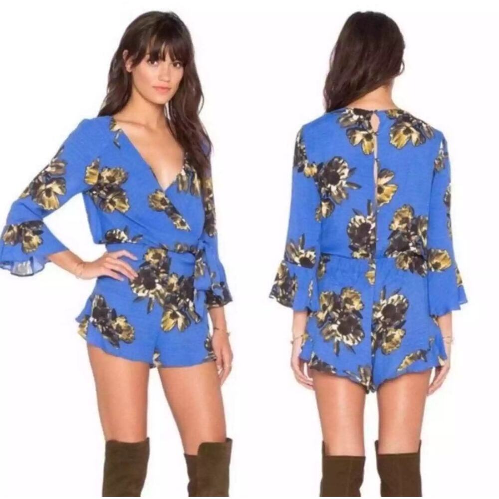 Free People All the Right Ruffles Blue Romper XS